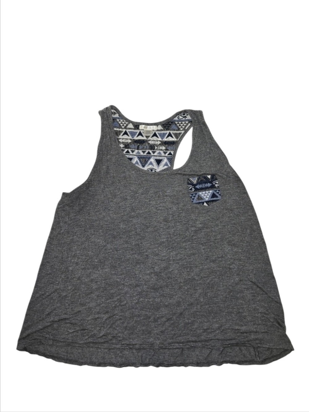 BOZZOLO Women's Gray Racerback Tank Top w Aztec Trim M